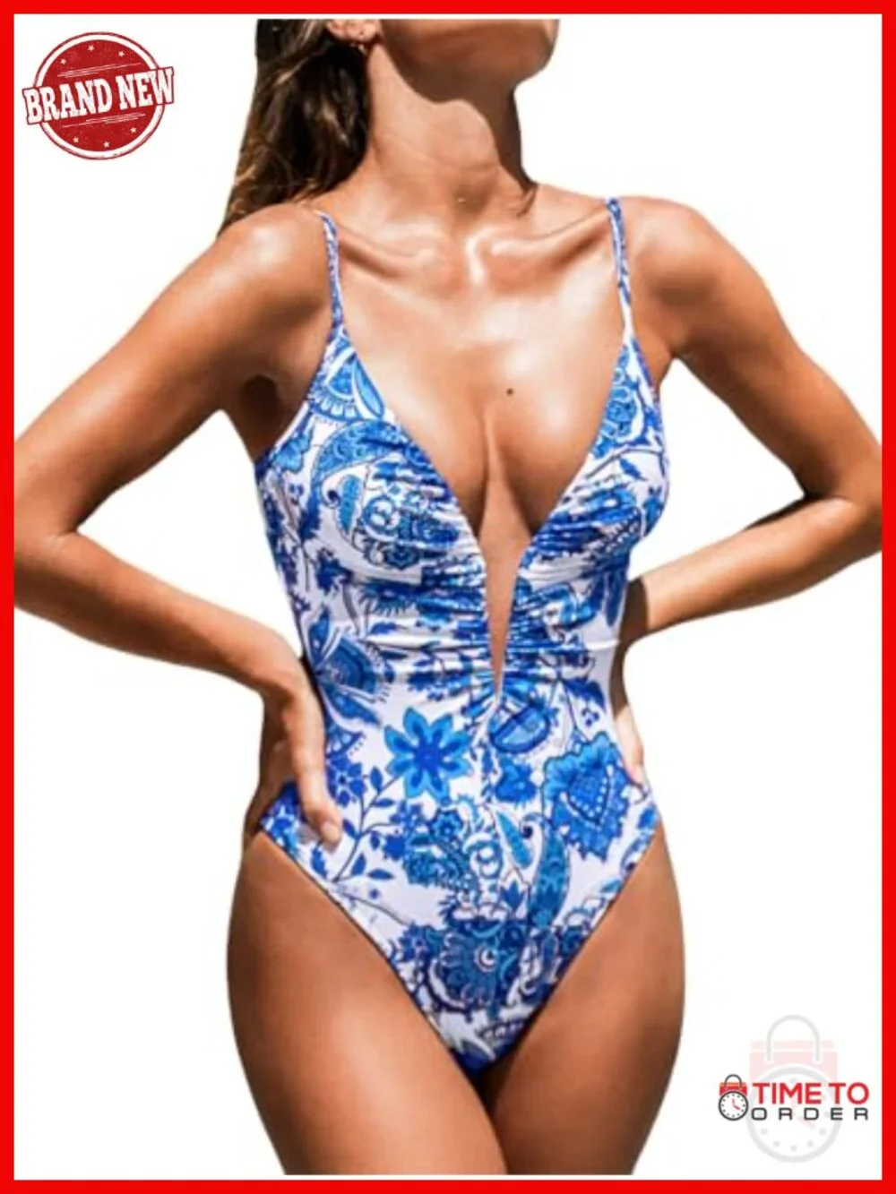 Deep V Wire Push Up One Piece Swimsuit Tummy Control Ruched Slimming Swimwear